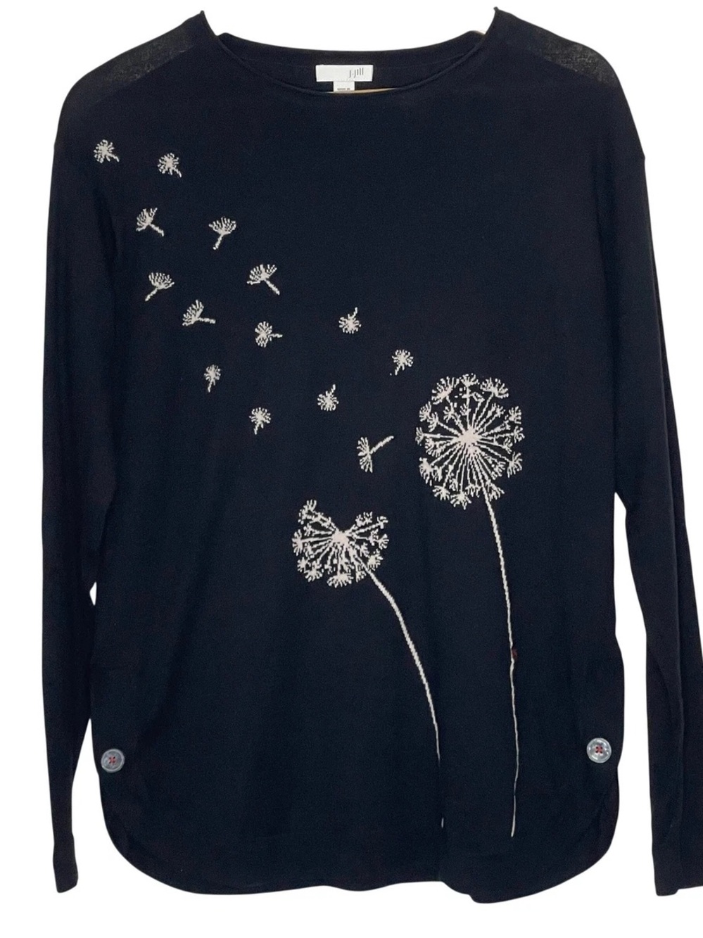 I.jill Cotton Crewneck Dandelion Blowing Design Lightweight Sweater Top Sz M
